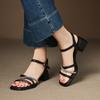 New Comfortable Casual High Heel Sandals Round Head Buckle Back Air Medium Heel Large Size Shoes Rubber Sole Summer Beach Sandals