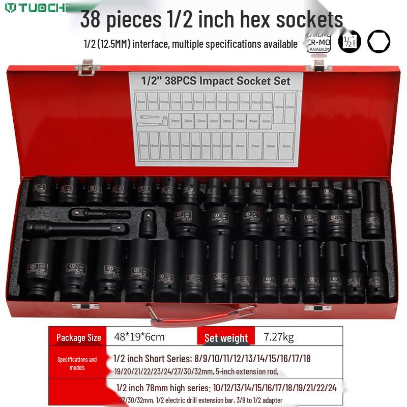 38-Piece Extended Hex Socket Set for 1/2  Pneumatic Wrenches