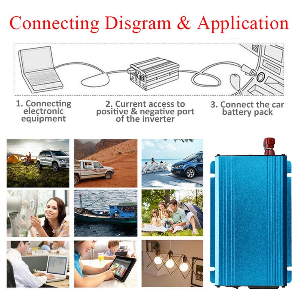 Peak 12/24/48/60V To 220V 1500W Car Power Inverter Voltage Converter Charger Adapter Invertor