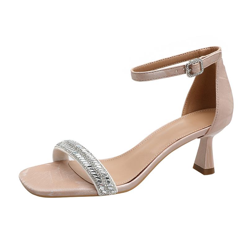 Tasche Ferse offene Zehenpartie mit hochhackigen Sandalen Damen Sommer neu silberne quadratische Spitze Stiletto hohe Absätze