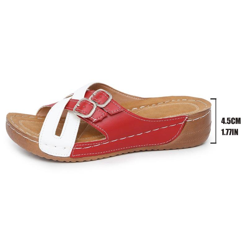 Large size wedge slippers women's new fish mouth thick bottom fashion belt buckle one-word cool slippers
