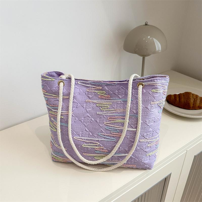 Student Class Canvas Bag Women's 2025 New Summer Shoulder Armpit Bag Striped Large Capacity Tote Bag