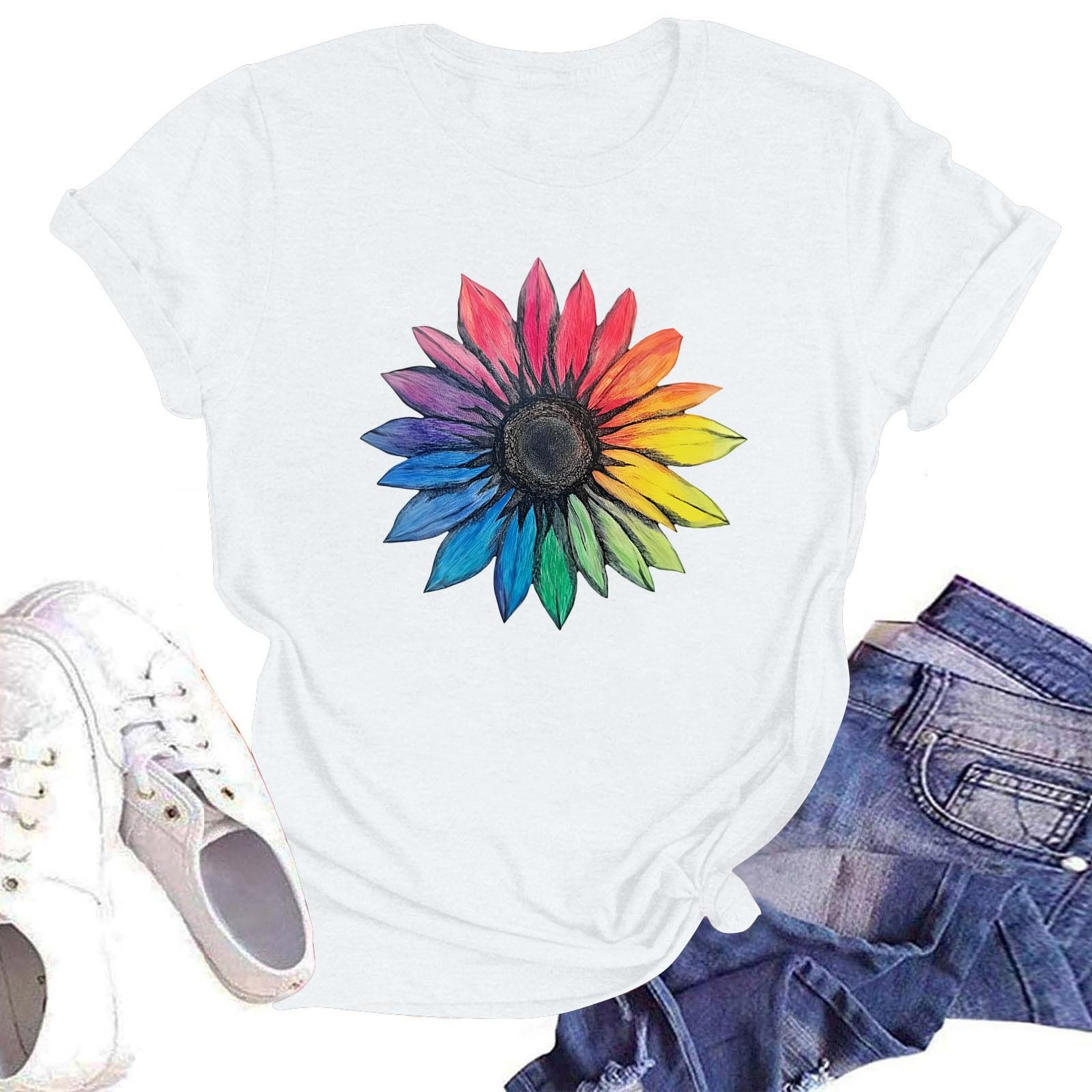 

Жіноча повсякденна вільна футболка з принтом і круглим вирізом, пуловер з короткими рукавами XL білий