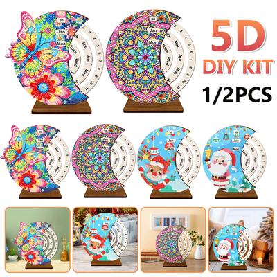 5D DIY Diamantschilderkalender Ornamenten Kit Houten Diamantkunst Roterende Kalender Bureau Decor Kerstcadeau Huisdecoratie