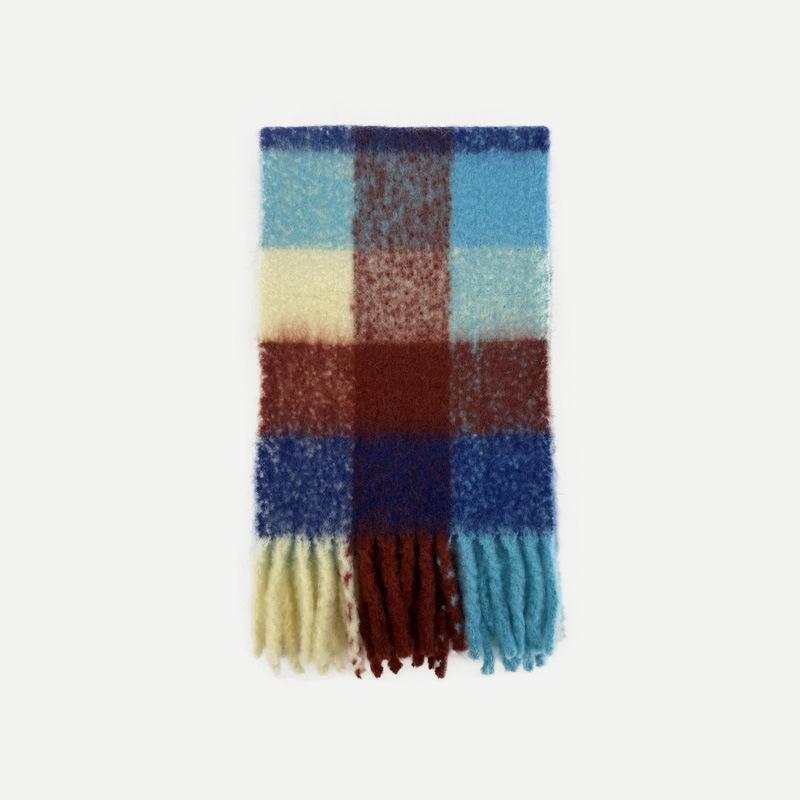 Marshmallow Series Wool Blended Gradient Color Plaid Scarf Women's Warm Scarf