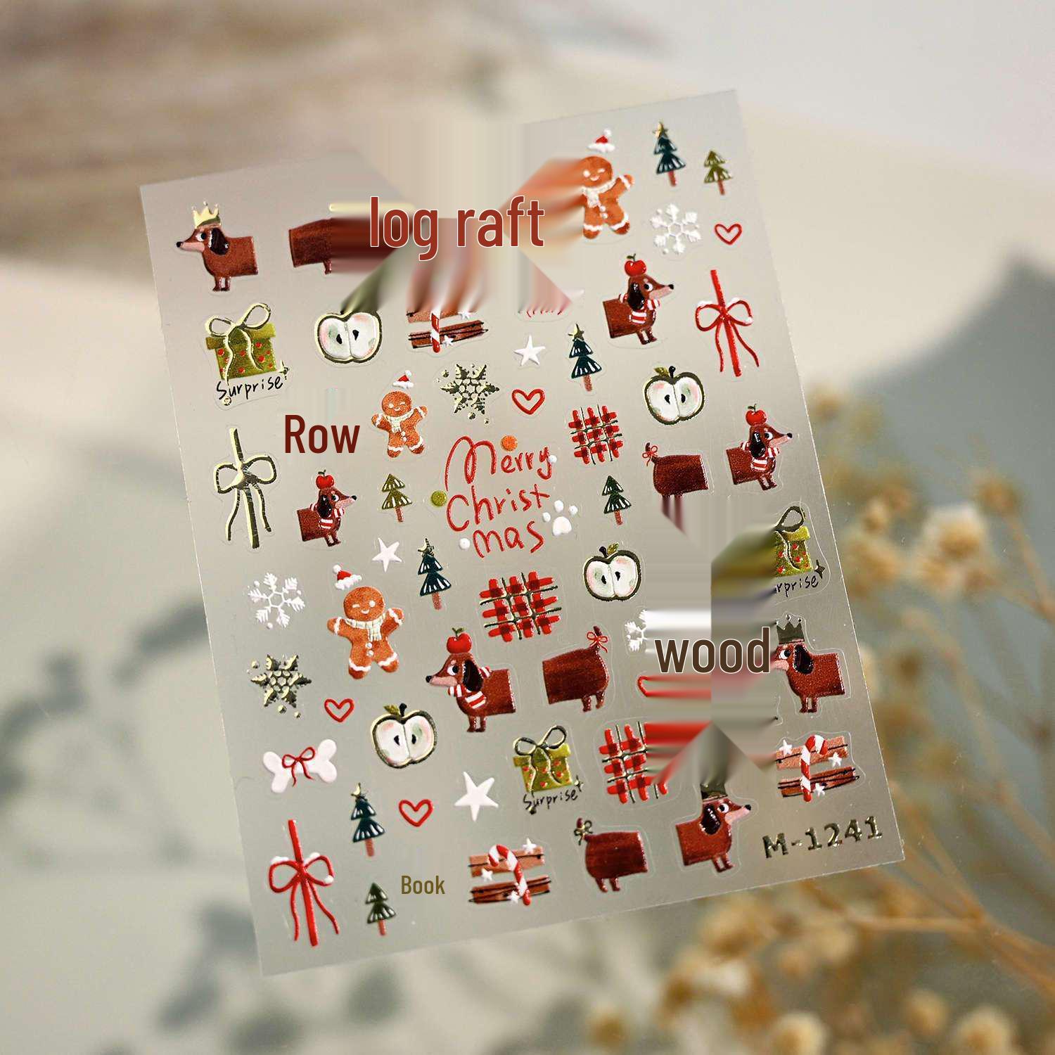 3D Embossed Christmas Sausage Dog Nail Art Stickers - Waterproof & Adhesive Decorations Christmas Sausage Dog