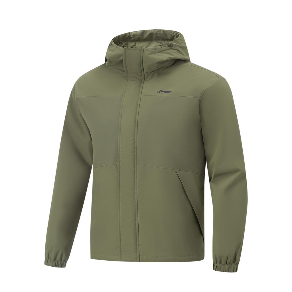 Li Ning Comfortable Casual Simple Hooded Short Cotton Jacket Men Jackets Army-Green AJMU213-6