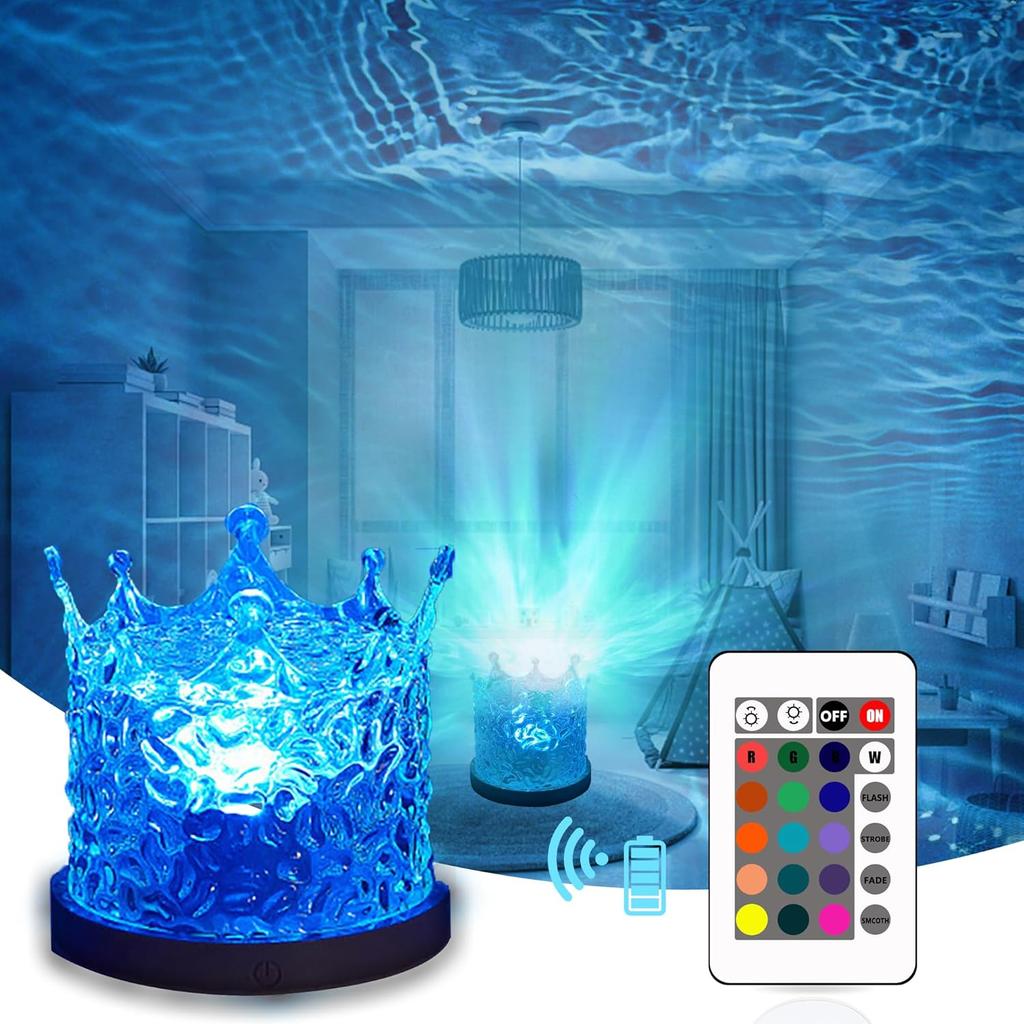 Northern Lights Ocean Wave Projector Crown Light, 16 Colors Gradual Rotating Flame Water Lamp, Wave Night Light with Remote Control for Bedroom