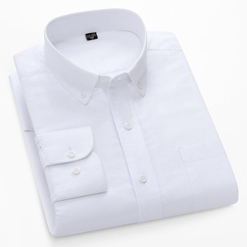 Nuova Camicia da Uomo in Cotone di Alta Qualità Business Casual Bottoni Collo a Punta Manica Lunga Traspirante Tasca Oxford Quadretti Camicia da Lavoro