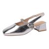 French Minimalist Temperament Square Head Thick Heel Mary Jane Shoes Women's 2025 New Summer Rhinestone Single Shoes Bag Head Sandals