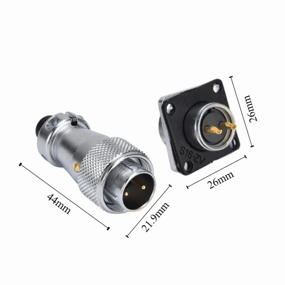 WS16 2 Pin Aviation Connector Adapter AC 500V 10A Waterproof Aviation Plug Socket Metal Threaded Zinc Alloy Power Connector