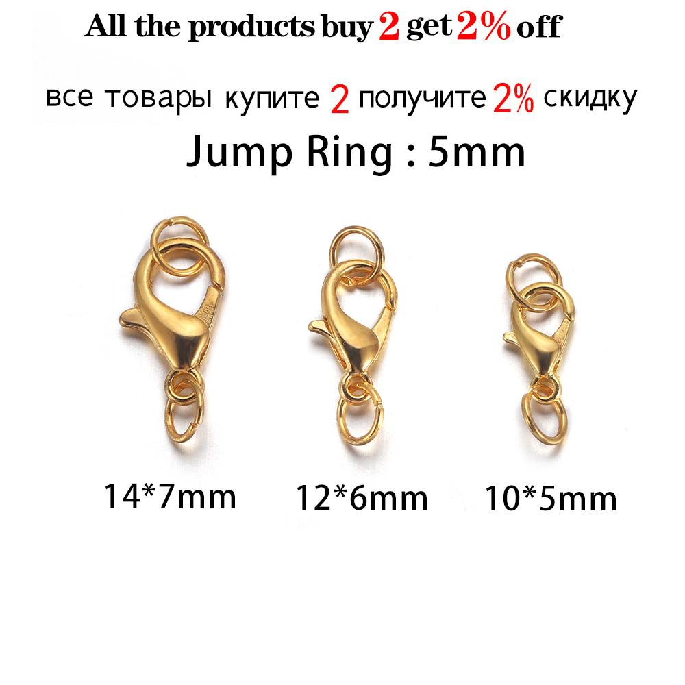50pcs 10 12 14mm Silver Metal Lobster Clasps Hooks With Jump Rings Gold Color End Clasps Connectors Necklace Jewelry Making