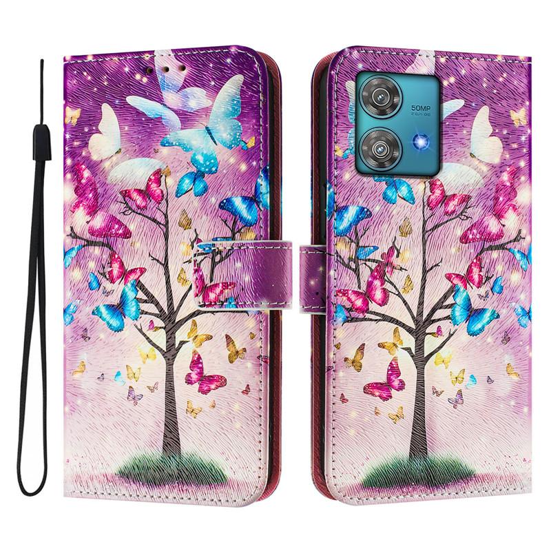 Luxus Flip Lederhülle Für Motorola Edge 40 Pro 5G Klapphülle auf Für Moto Edge40 Neo Fusion Brieftaschentaschen Blumenhüllen Schale