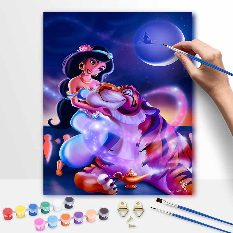 Disney DIY Oil Painting Art Painting Kit Princess Jasmine Tiger Home Wall Decor Handmade Gift For Room Bedroom Living Decor Aesthetic 123