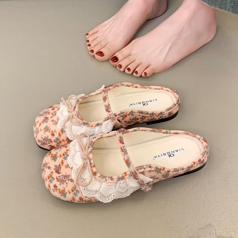 Vintage French Bow Baotou Slippers Women's Summer 2025 Shoes New Fairy Style Fashion Mary Jane Single Shoes