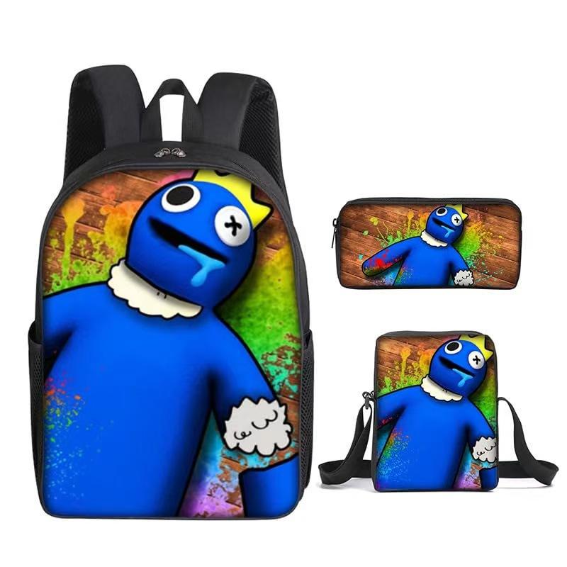 Rainbow Friends Three-Piece Set, Primary And Secondary School Students Satchel, Animation Cartoon Pencil Case, Large Capacity, And Wear-Resistant