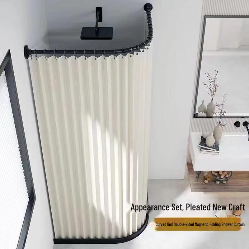 Handon Folding Magnetic Arc Shower Curtain with Aluminum Rod