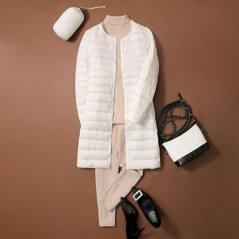 

Женский пуховик средней длины Youjia, легкий, без воротника, с V-образным вырезом-трансформером для осени и зимы. 4XL белый