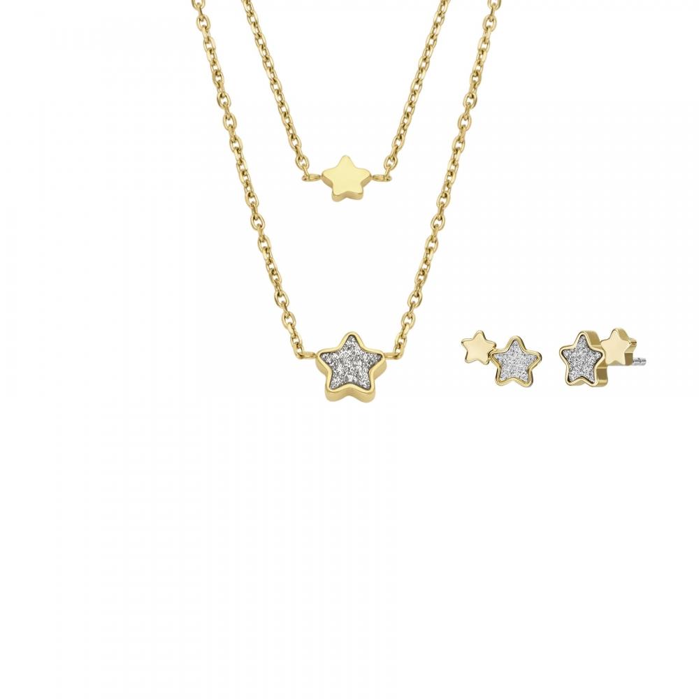 

Ископаемые женские сезонные подарки золотой тон из нержавеющей стали, комплект ожерелья и сережек со звездами