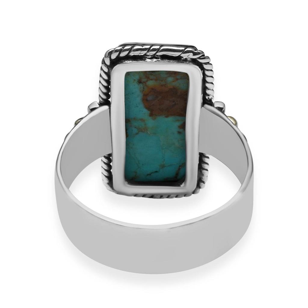 8X18 mm Natural Blue Turquoise Gemstone 925 Sterling Silver Handmade Baguette Shape Ring For Women & Girls