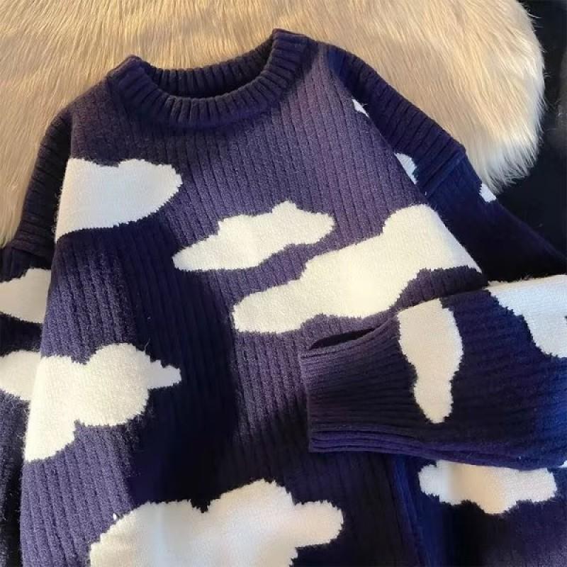 Oversized Unisex Knit Sweater In Vintage Japanese Style Soft Cloud Design Casual Wear
