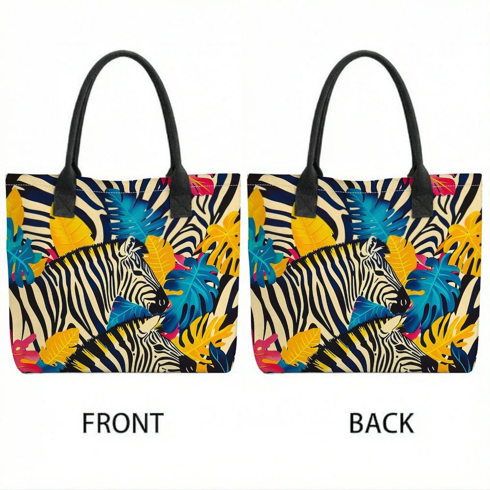 Tropical Zebra Print Tote Bag Stylish Daily Carry Handbag