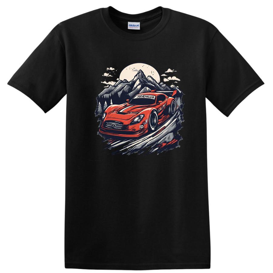 Red Sports Car Graphic T Shirt Vintage Race Mountain Scene Tee Adventure S