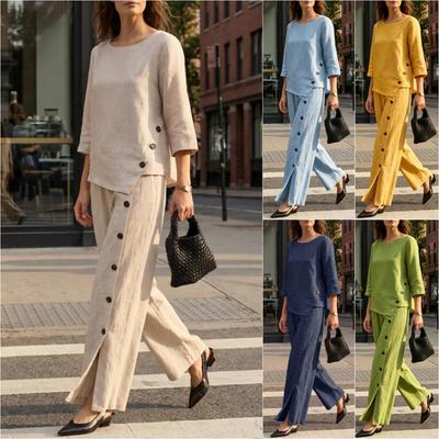 New Cotton and Linen Women's Shirt Set