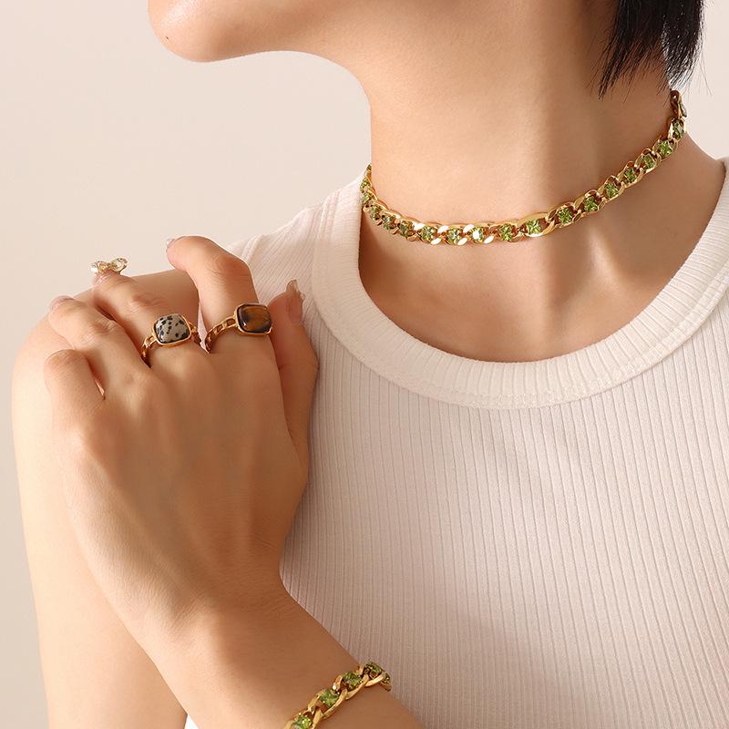 European Style Colorful Cubic Zirconia Jewelry Set with Diamond-Studded Necklace, Light Luxury Bracelet, and Exquisite Earrings