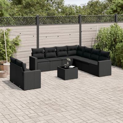 Vidaxl 10-Cz. Garten-Sitzgruppe, Kissen Schwarzer Rattan Pe