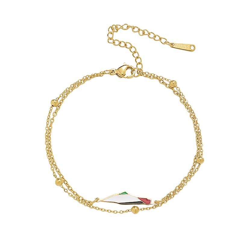 Drip Oil Map Shape Stainless Steel Bracelet Double Chain Colorful Enamel Jewelry