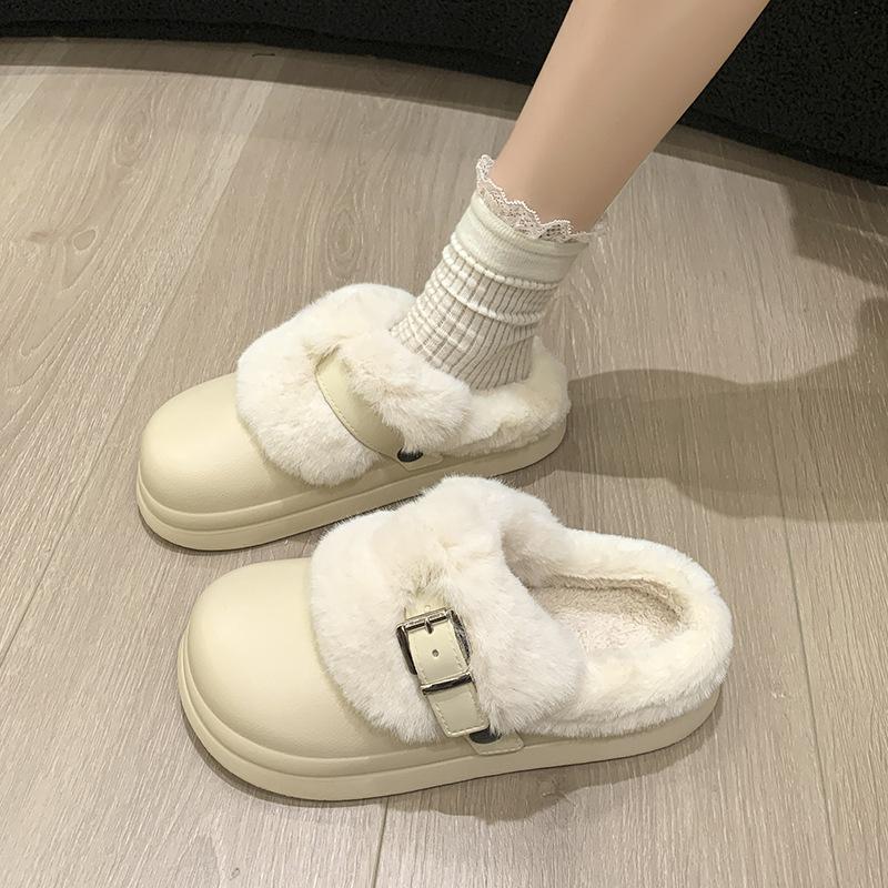 Women's Baotou plush slippers padded warm winter thick bottom heightened home slippers casual walking indoor shoes snow cotton slippers