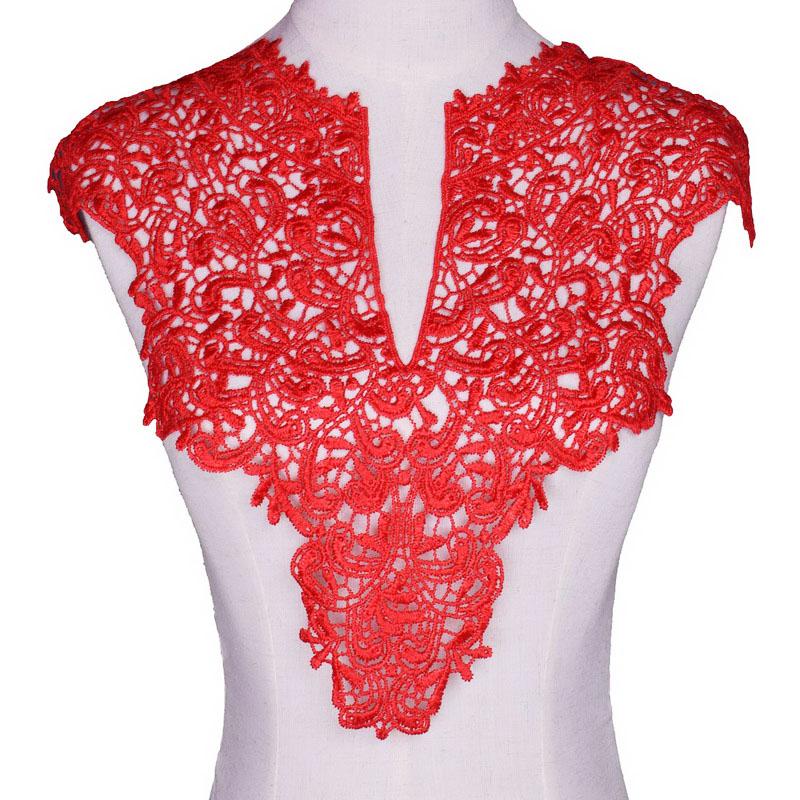 

1 шт., черная кружевная ткань, вышитая аппликация, кружевной вырез, воротник, аксессуары для одежды «сделай сам», принадлежности для рукоделия, шитья красный