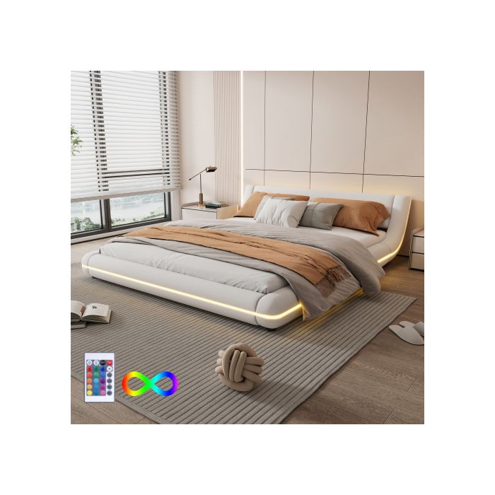 Lit plat - MUVOE - 160x200cm - Éclairage LED - Télécommande 24 touches - Blanc