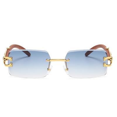 Klassische Vintage randlose quadratische Leopardenkopf-Sonnenbrille Damen Herren Mode Luxusmarke Designer Reise Holz Metall Sonnenbrillen