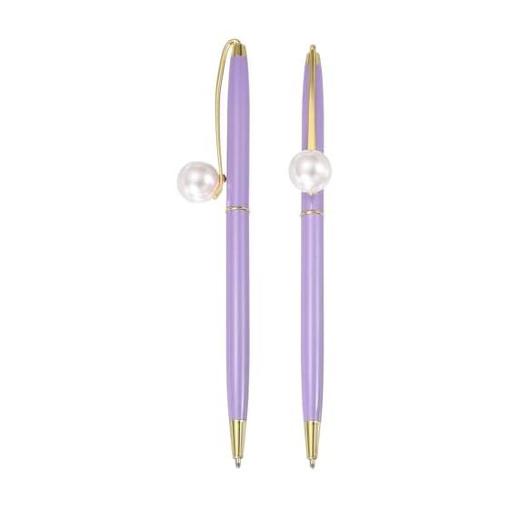 PATIKIL Pearl Embellished Metal Ballpoint Pens (Set of 2) 1.0mm for Wedding, Journaling, Gifts, Office Use, Purple