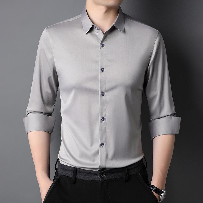Men's Long-Sleeve Business Shirt: Solid Color, Mulberry Silk, Turn-Down Collar, 2025 Autumn Collection
