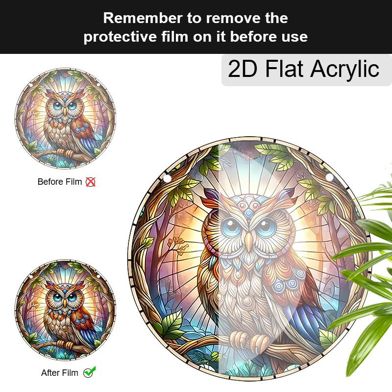 Acrylic Mystical Forest Owl Stained Glass Style Suncatcher, 2D Flat Acrylic Window Hanging Ornament for Fantasy & Nature Lover Gifts