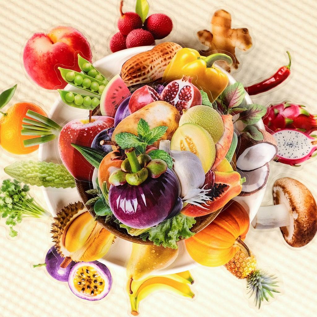 56 Real Fruits And Vegetables Transparent Pet Stickers Realistic Style Food Decorative Luggage Desktop Stickers