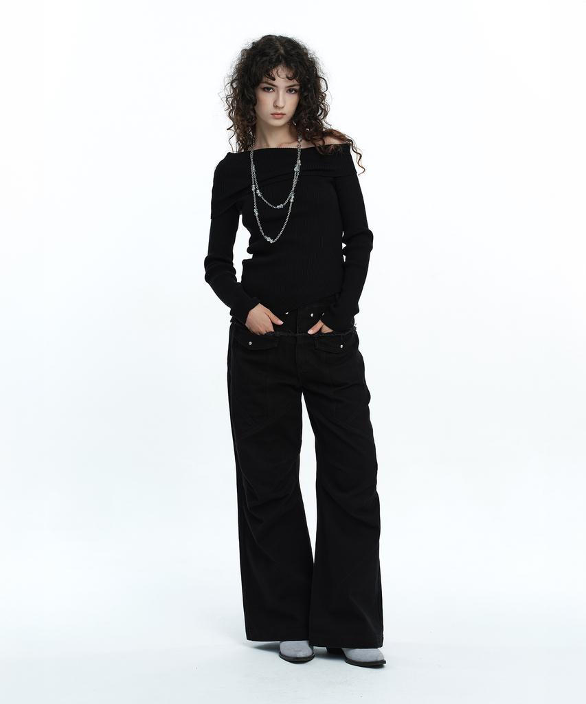 ROUGHNECK Washed Panel Stitch Pants Black