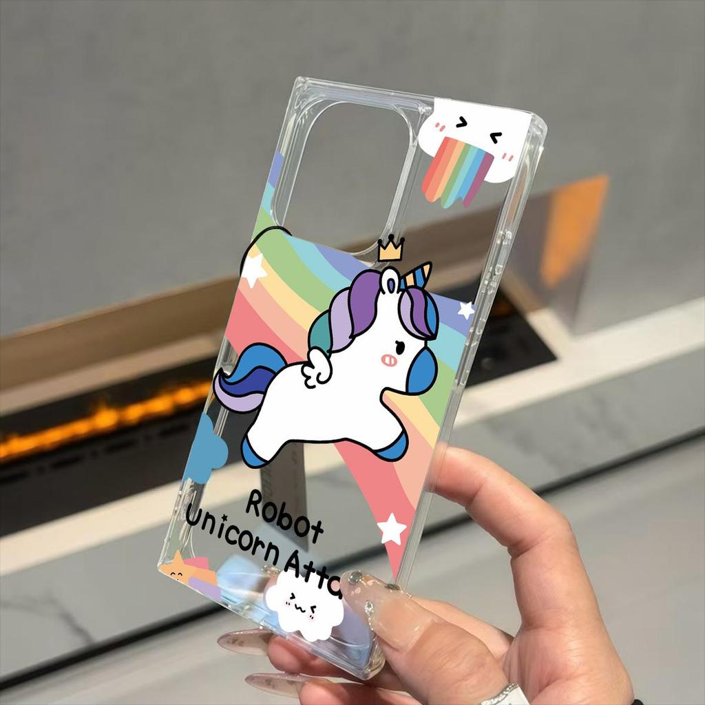 Clear Square Back Tube Case Protection For iPhone 15 Plus 14 Pro Max 11 12 16 ProMax 13 Anti-Oxygen,Colorful Unicorn Pattern Casing