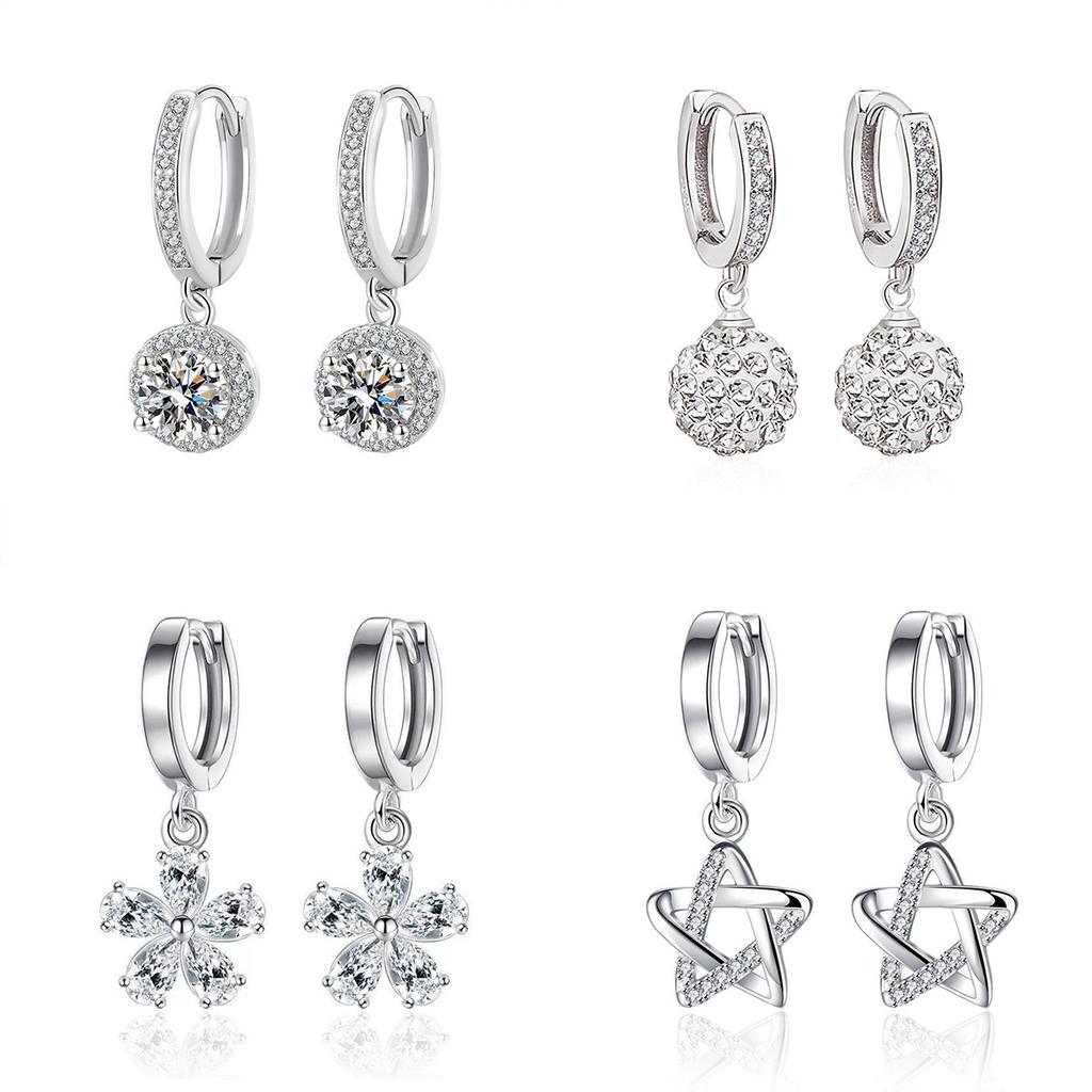 Zircon Hollow Star Stud Earrings for Women Classic Round Square Fashion Ear Cuffs