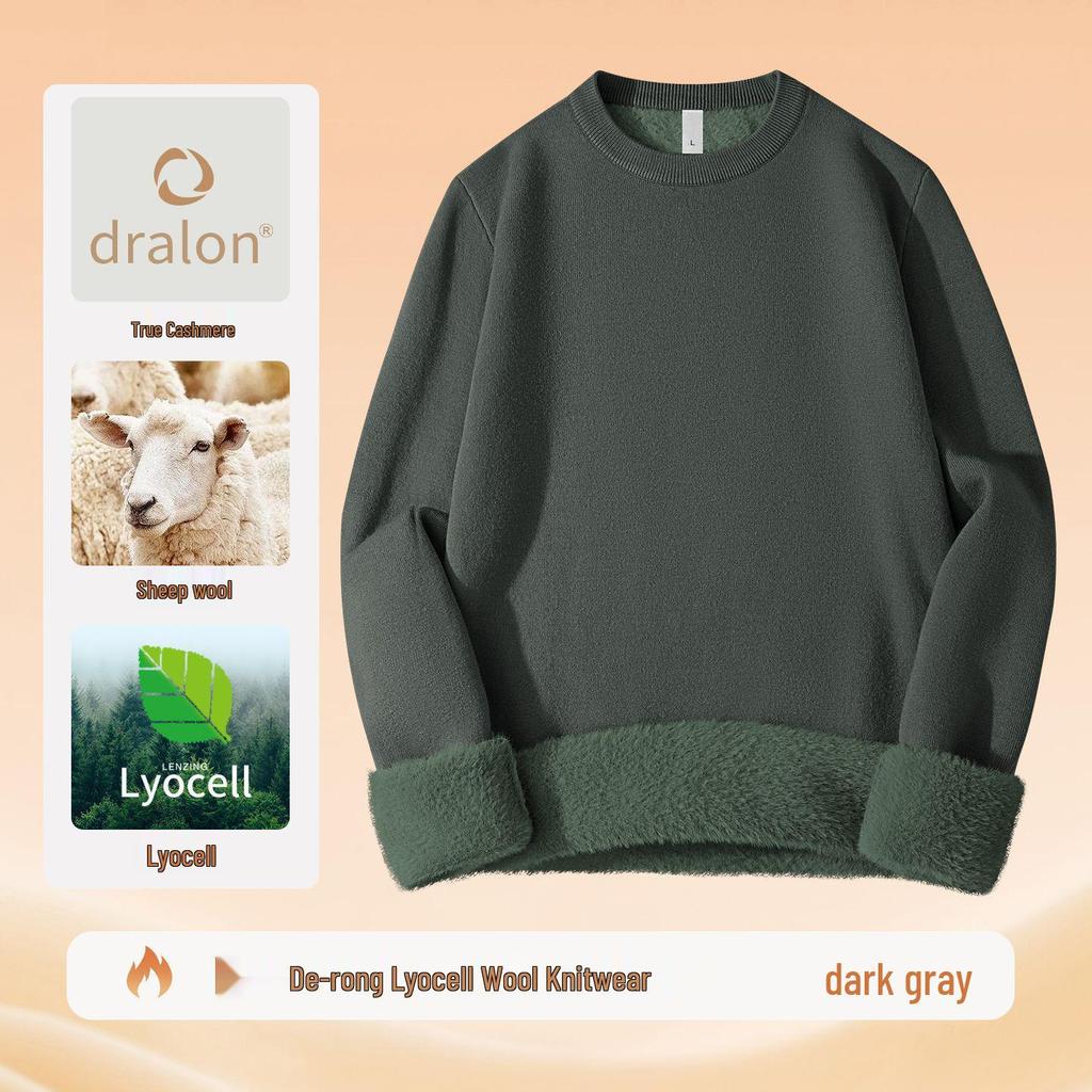 Men's Wool Lyocell Plush Sweater with Fleece Lined Thickened Base Layer - Autumn/Winter Knitwear