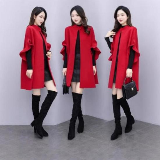 

Women s Plus Size A-Line Wool Coat Cloak in Red – Mid-Length, Spring to Winter 4XL