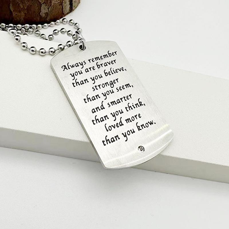 Creative Stainless Steel Military Badge Bead Chain Rhinestone Necklace Street Style Personalized Engraved Military Badge Military Brand Rhinestone