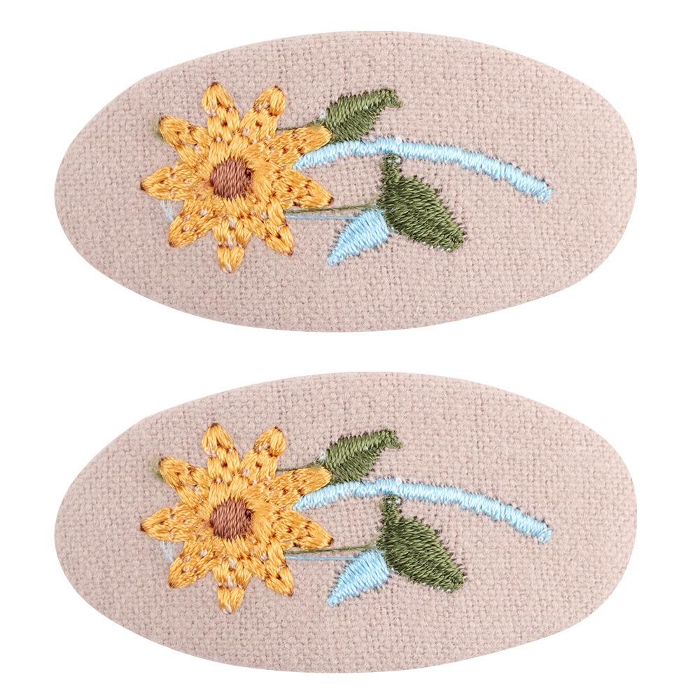 2Pcs/set Floral Embroidered Hairpin Set Oval Children's Hair Accessories Daily Use