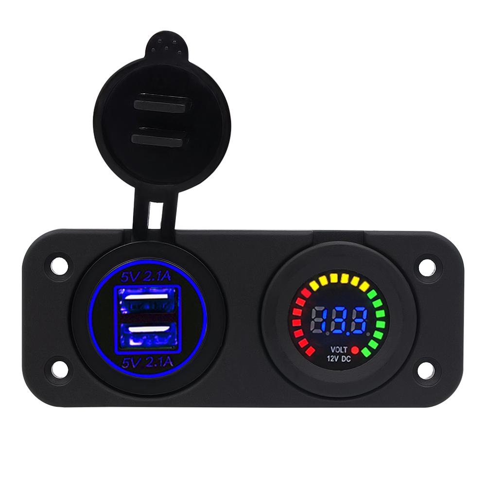 12 V LED Duel Auto 2 USB-Port Ladegerät mit DC Voltmeter Digital Auto/Motorrad/Boot Zigarettenanzünder Buchse Splitter