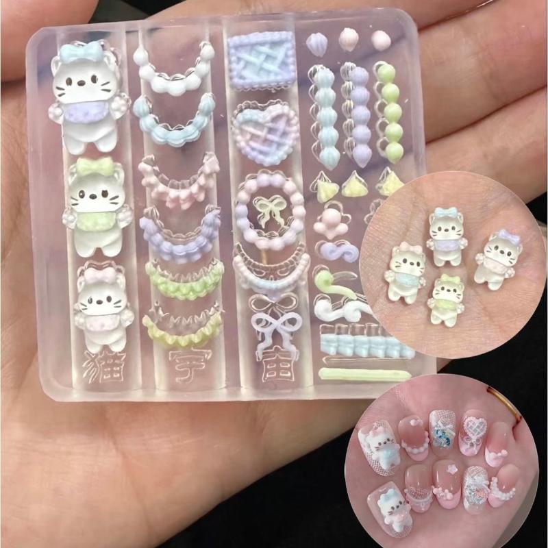 3D Butterfly Flower Silicone Nail Mold Sweet Bow Bead Chain Transparent Nails Templates DIY Nail Art Decor Manicure Design Tools
