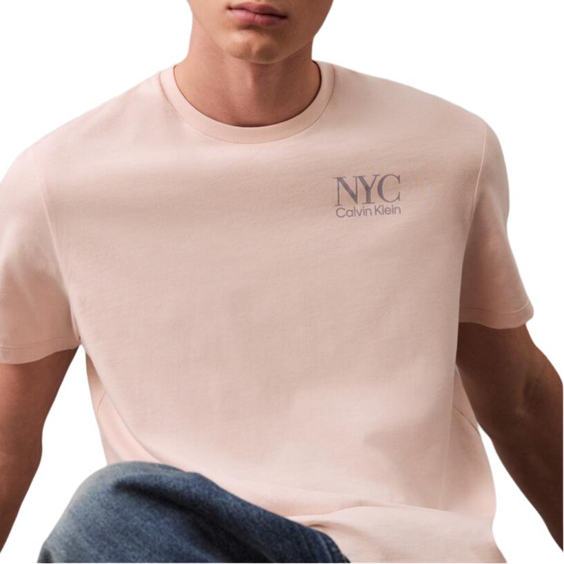 Calvin Klein Minimalist Comfortable Versatile Casual Embroidered Back Short Sleeve T-Shirt Men Tops Silver Peony 4RB813G-LN4