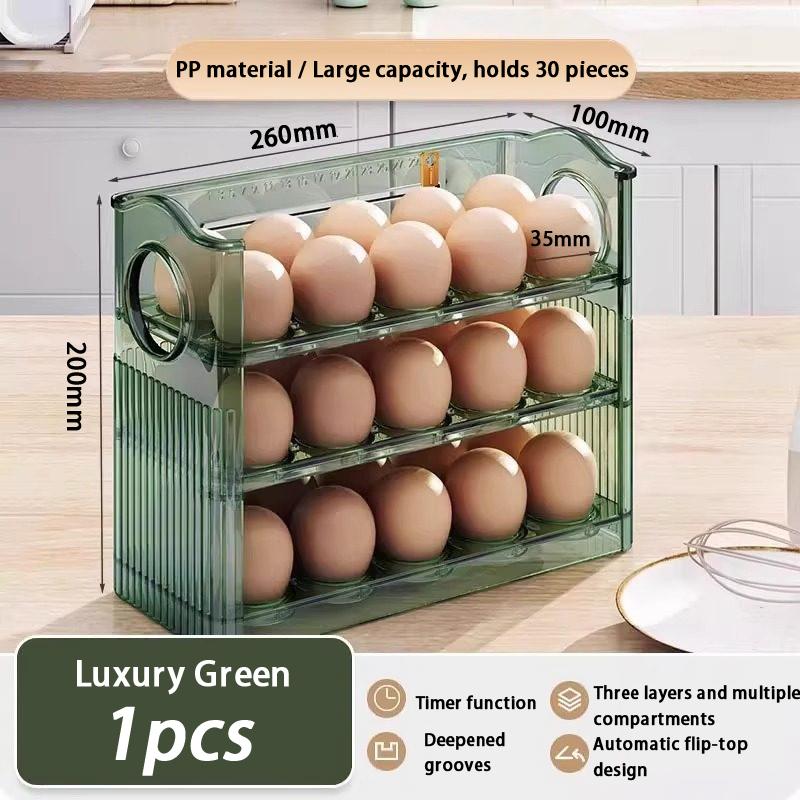 Küche Großraum Eier Kühlschrank Aufbewahrungsbox - Tragbarer Mehrschichtiger Eierablage Organizer, Automatisch Öffnender/Schließender Eierhalter